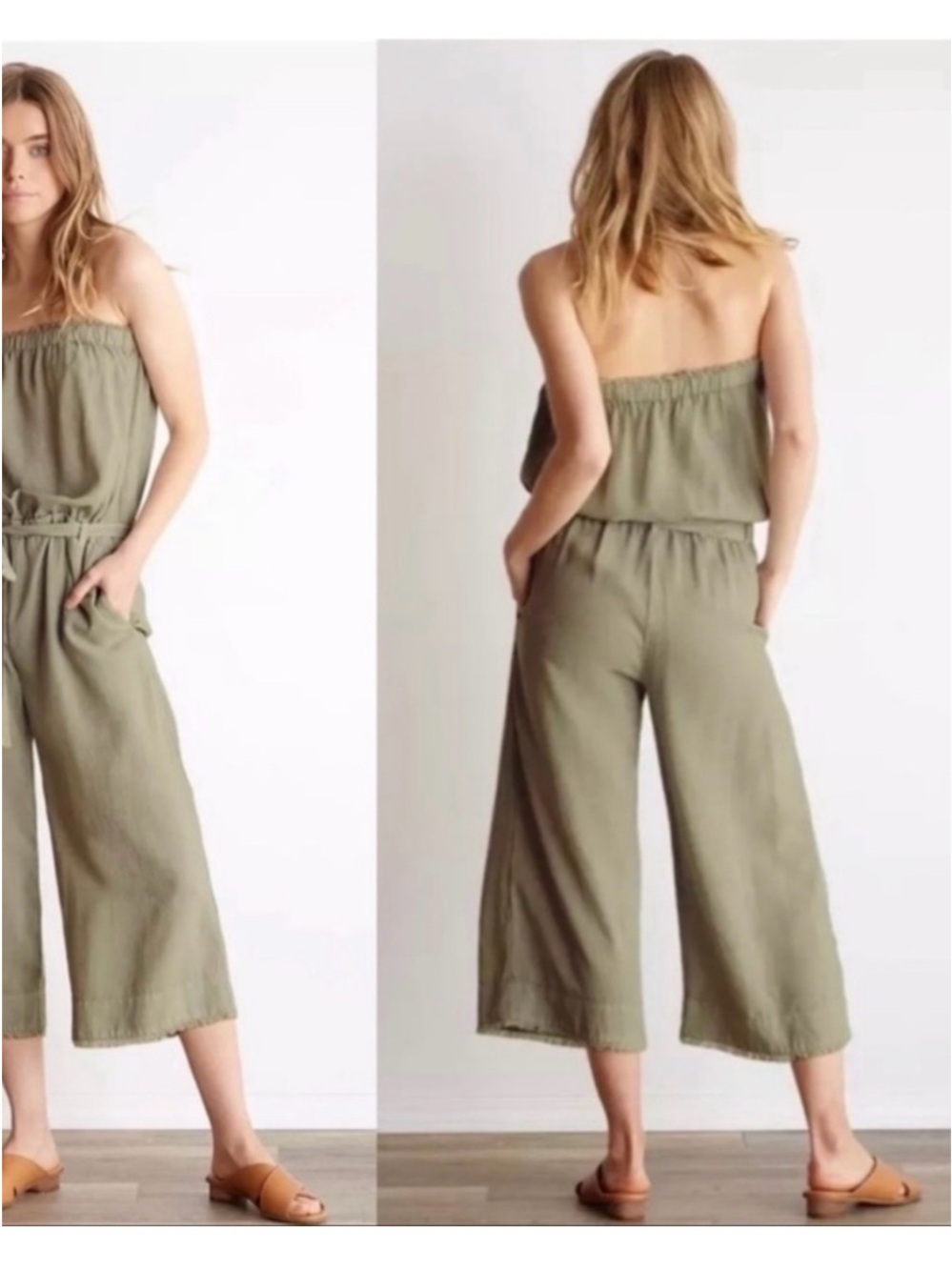 Strapless Wide-Leg Jumpsuit in Olive